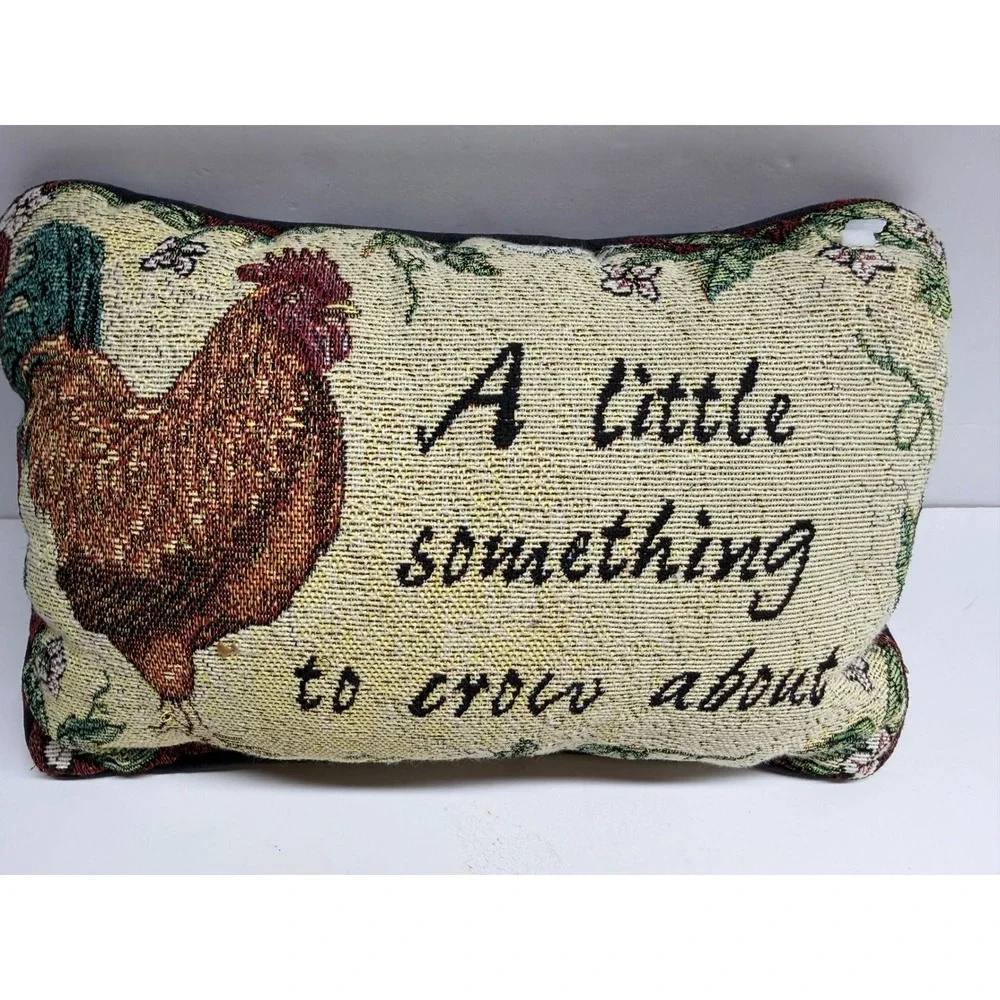 Vintage Woven Tapestry Rooster Accent Pillow Farmhouse Decor Crow About 11.5x7.5